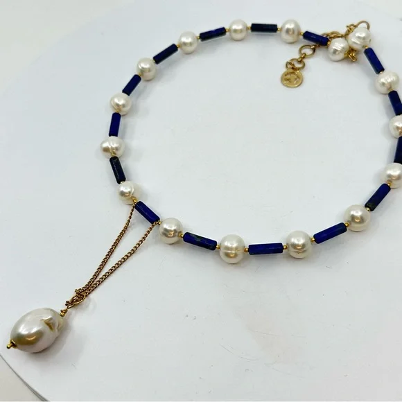 C106 New Handmade Natural Freshwater Pearl and Lapis Lazuli Choker - Picture 4 of 14